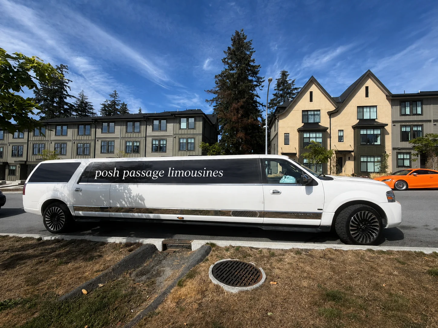 White Posh Passage limousine parked outside